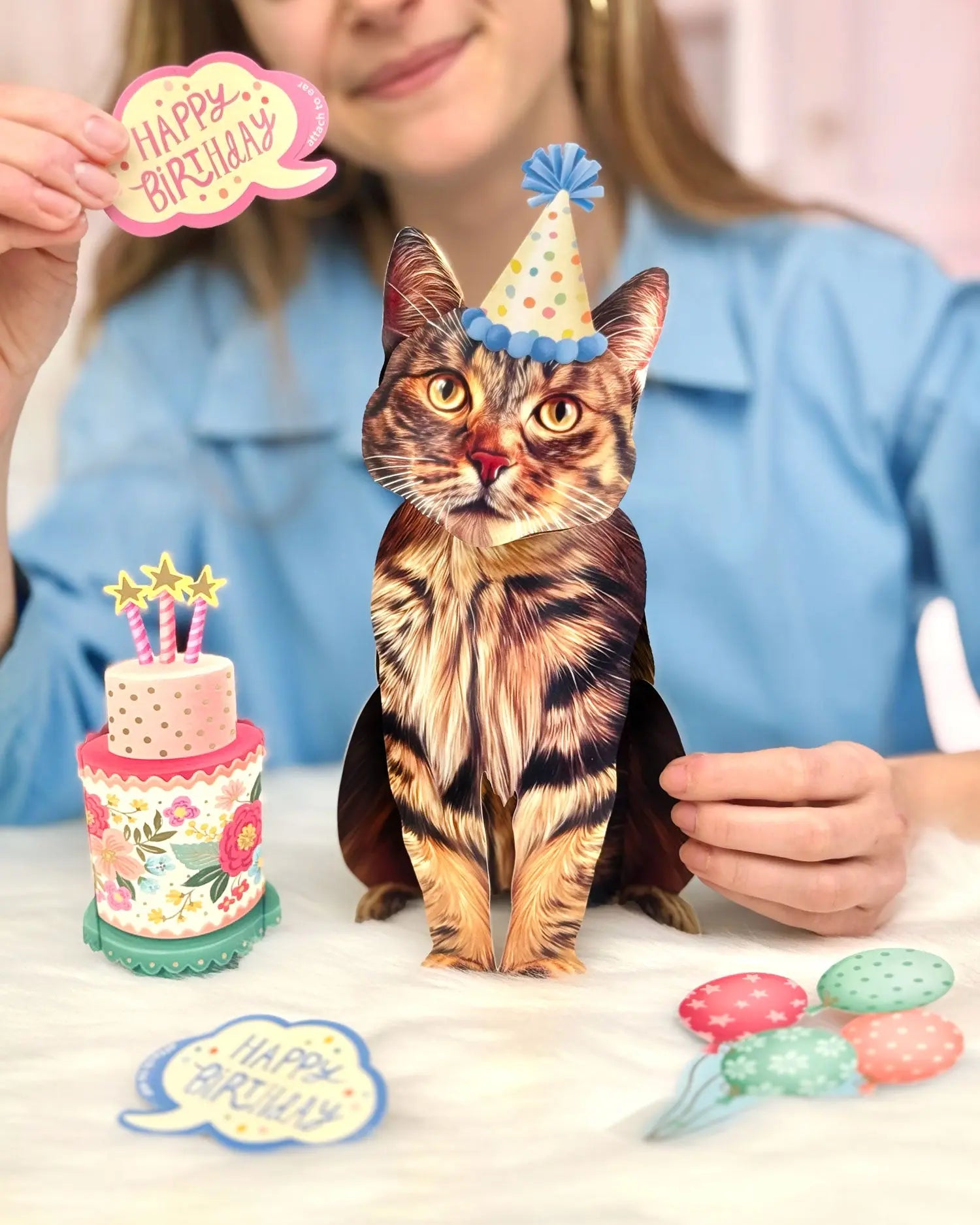 Birthday Brown Tabby Cat Pop-Up Card FreshCut Paper