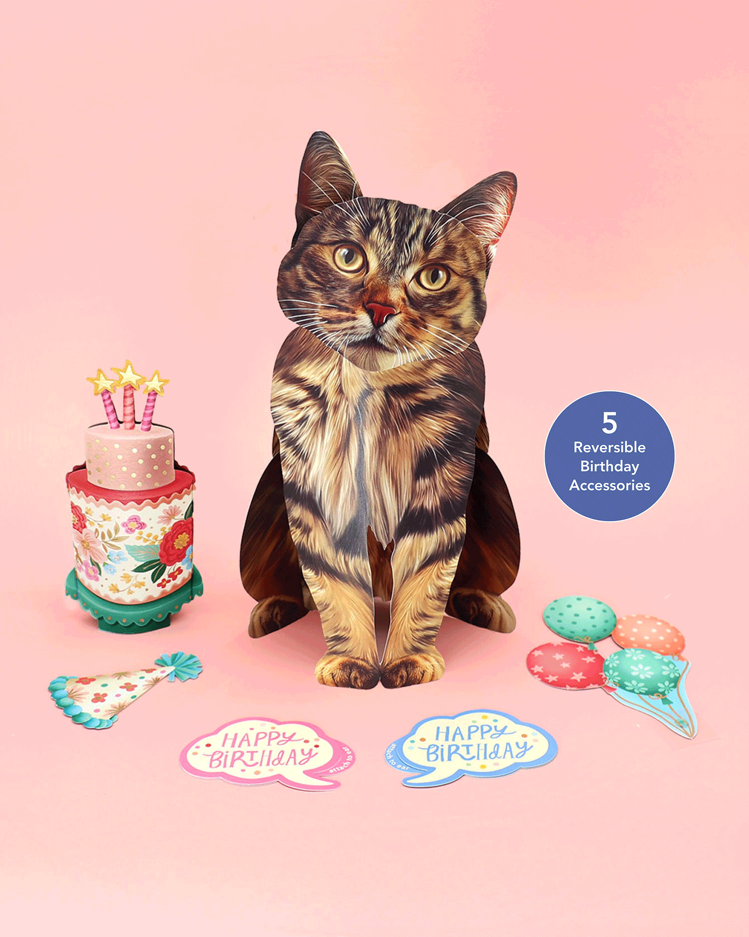 Birthday Brown Tabby Cat Pop-Up Card FreshCut Paper