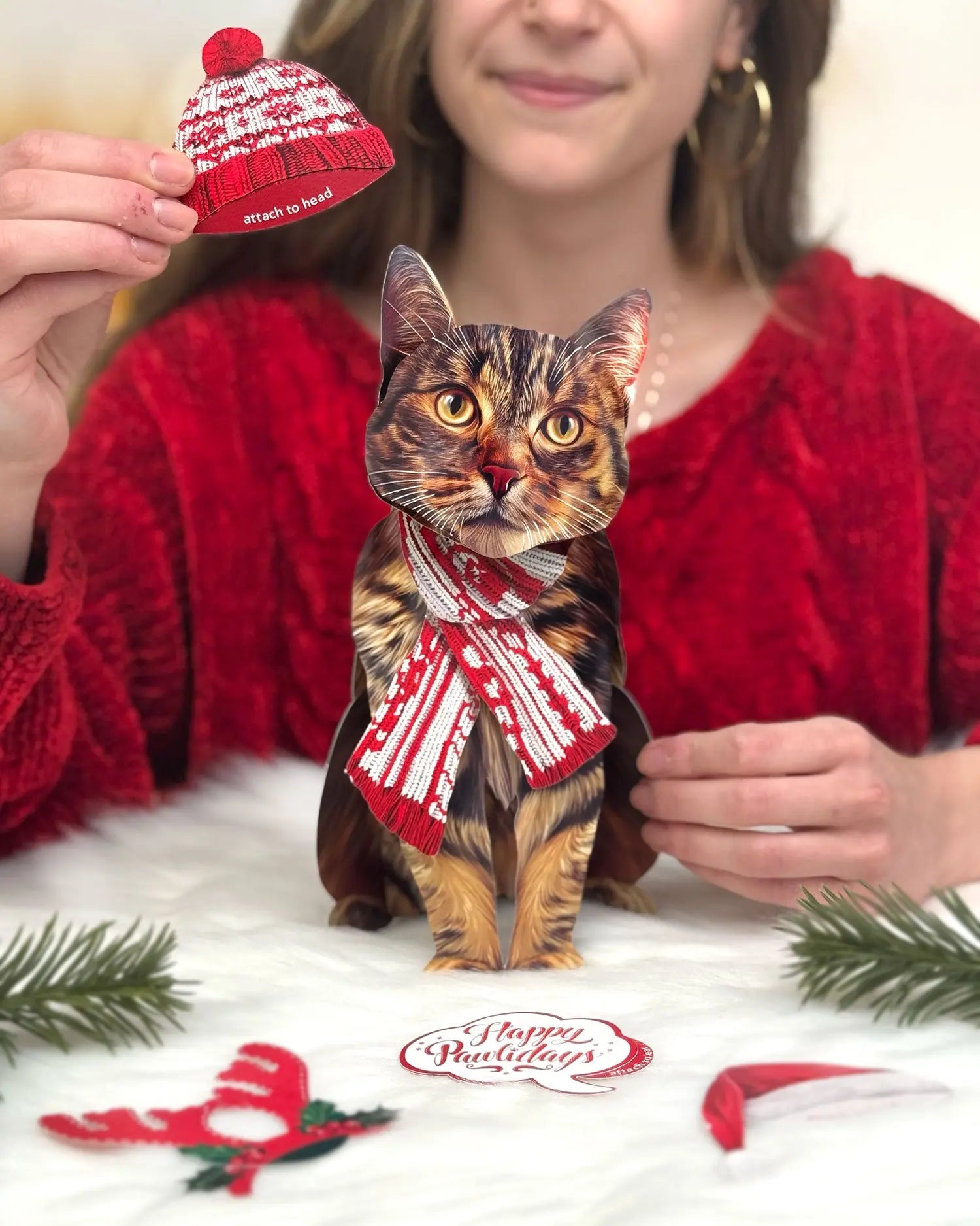 Holiday Brown Tabby Cat Pop-Up Card FreshCut Paper