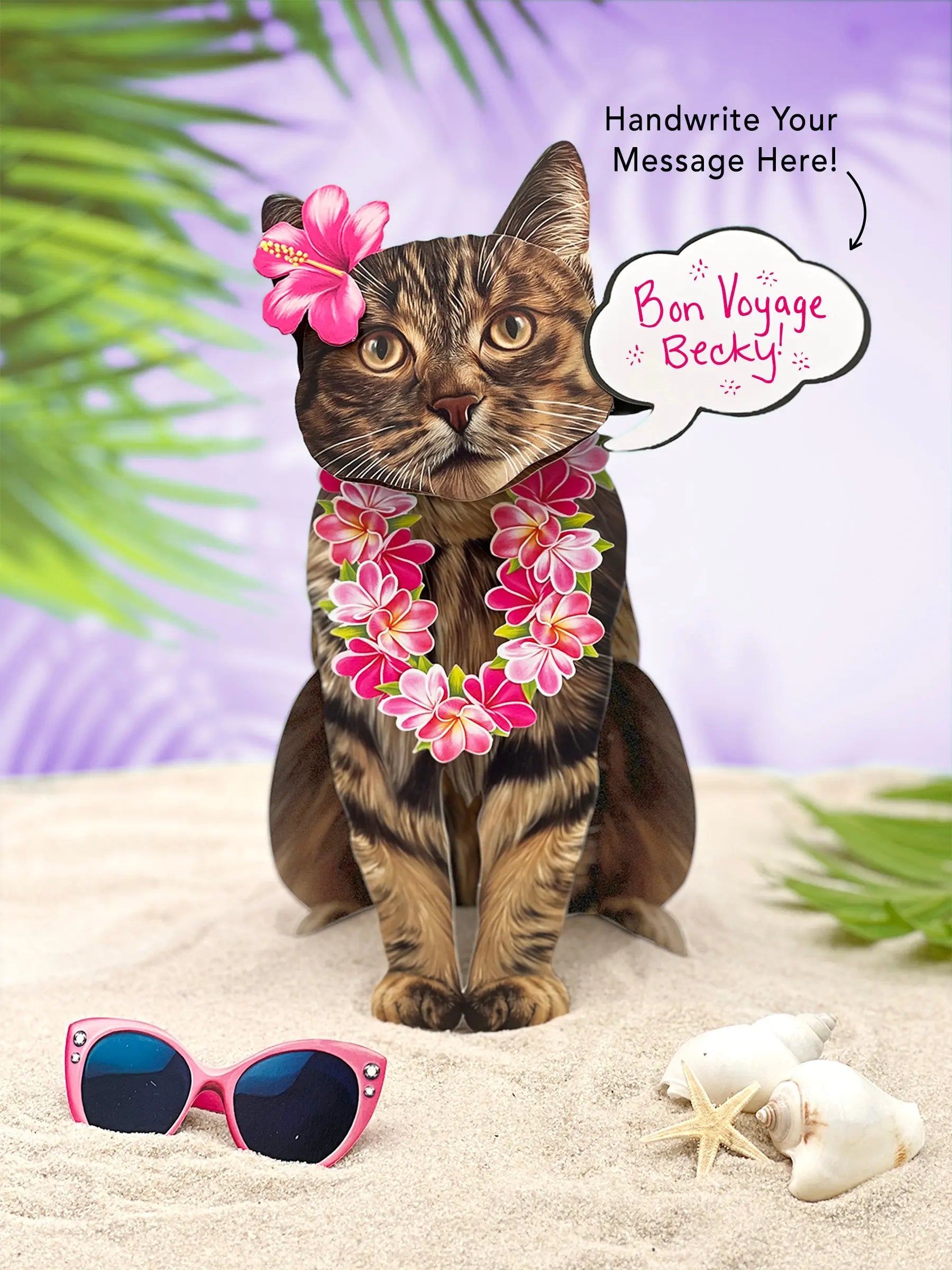 Brown Tabby Pop-Up Cat with vacation accessories