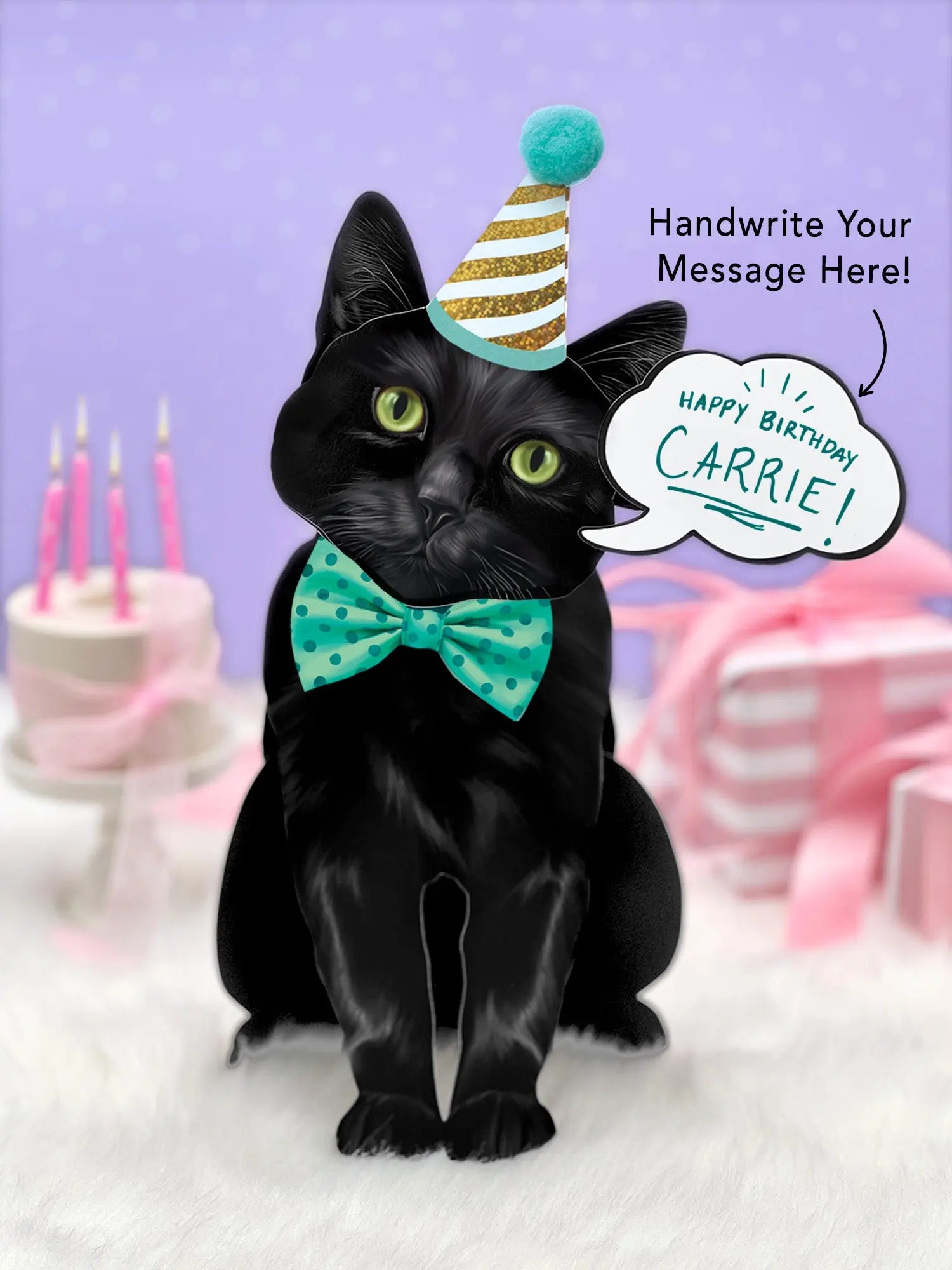 Black Pop-Up Cat with birthday accessories