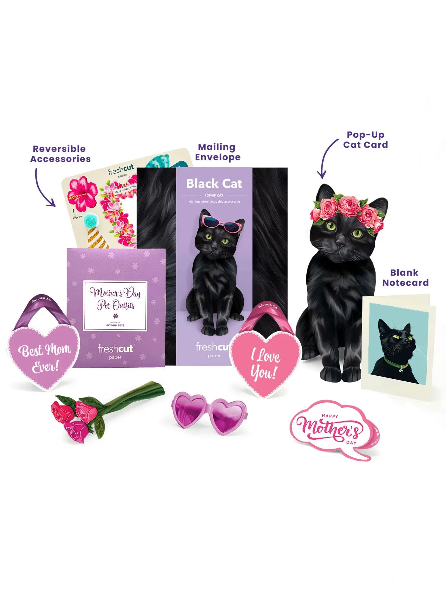 Mother's Day Black Cat Pop-Up Card - FreshCut Paper
