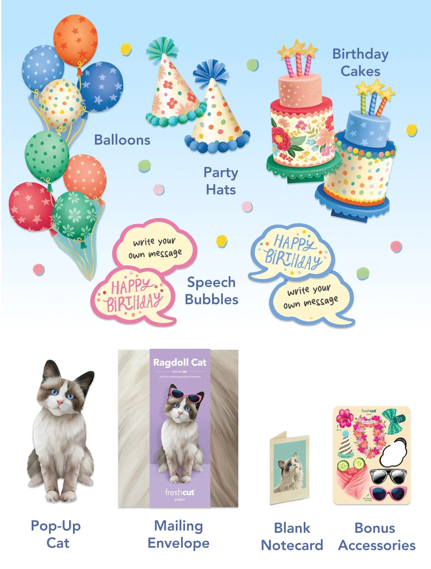 Birthday Ragdoll Cat Pop-Up Card FreshCut Paper