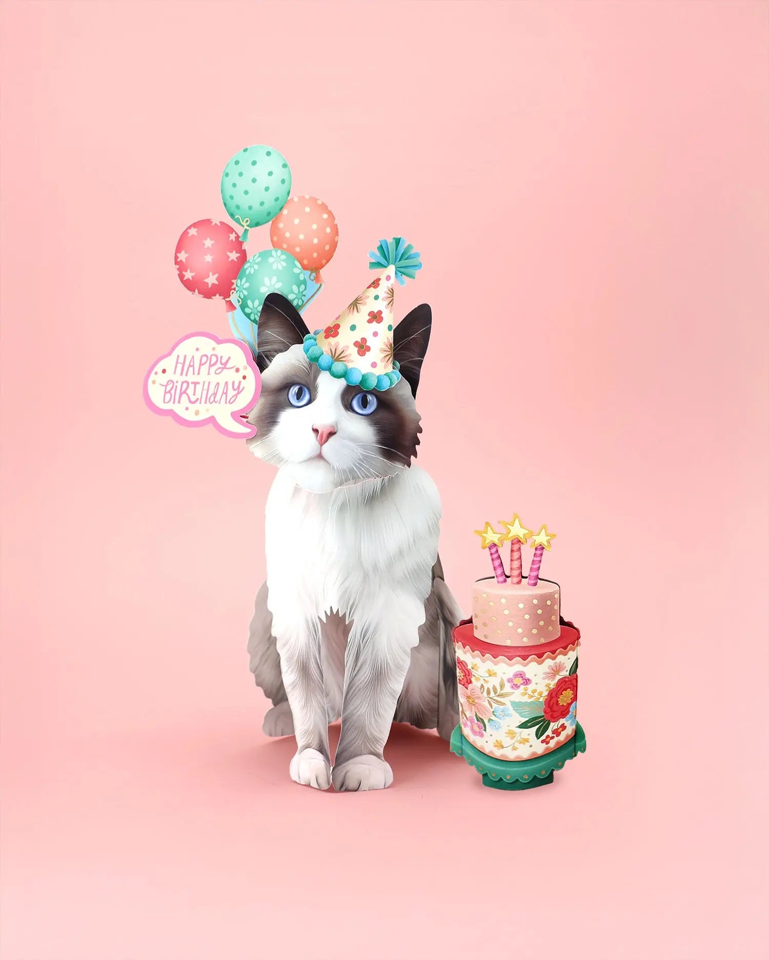 Birthday Ragdoll Cat Pop-Up Card FreshCut Paper