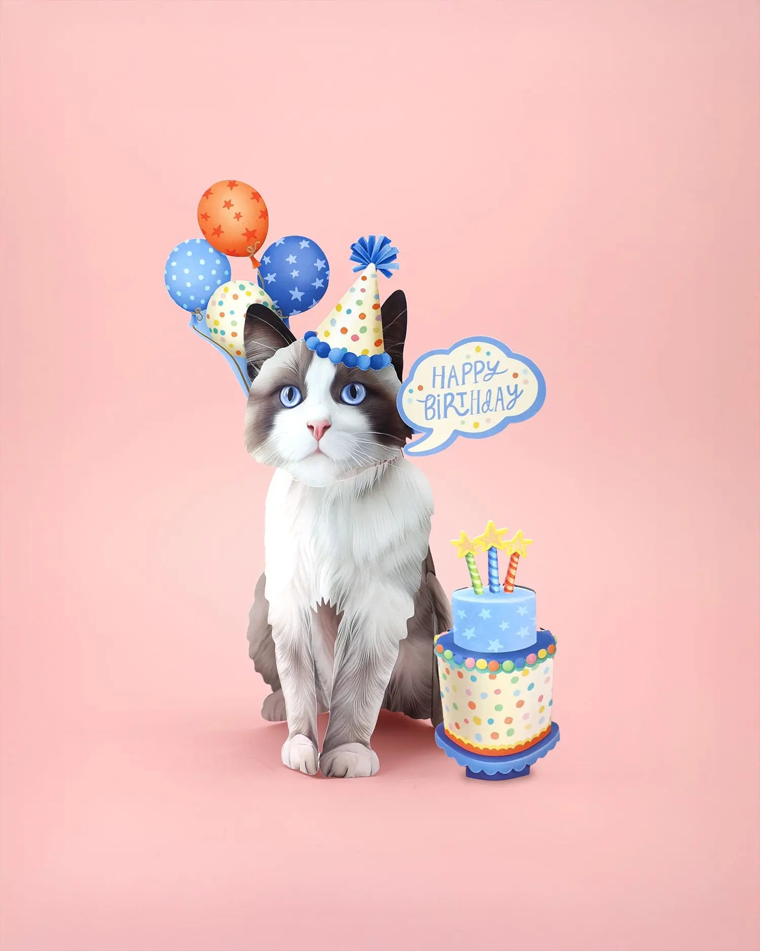 Birthday Ragdoll Cat Pop-Up Card FreshCut Paper