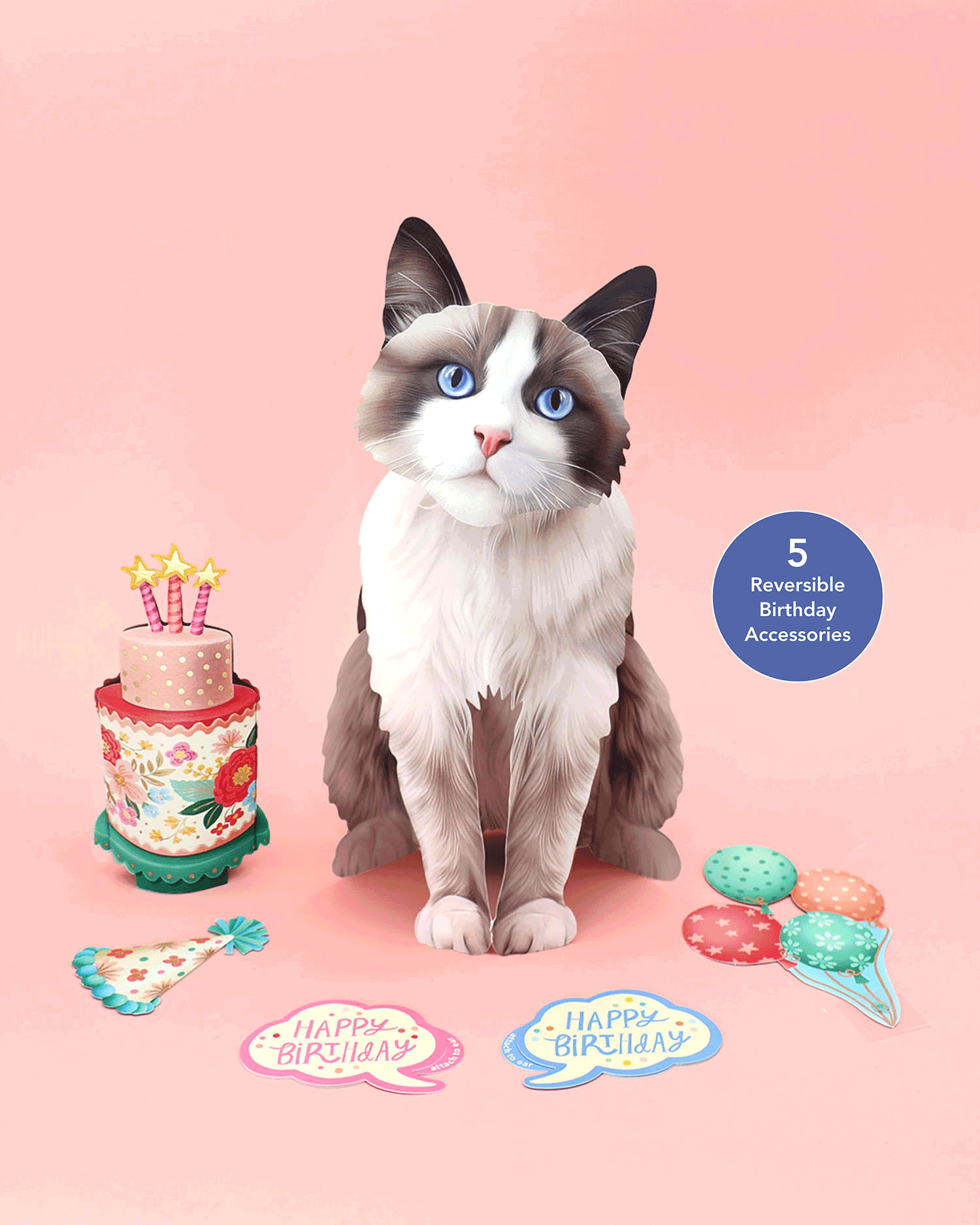 Birthday Ragdoll Cat Pop-Up Card FreshCut Paper