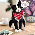 Freshcut paper Tuxedo cat pop-up card on desk
