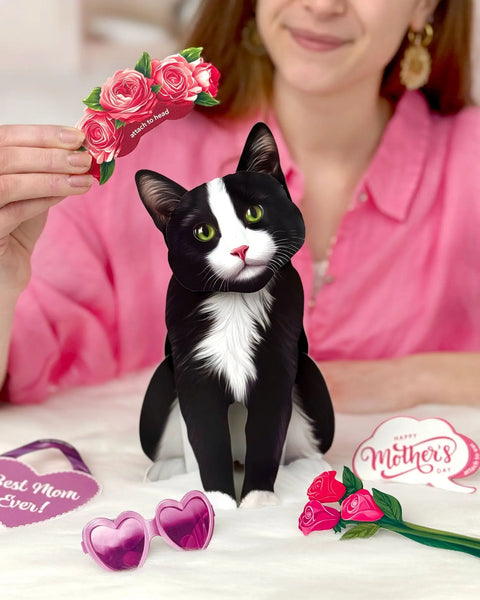 Mother's Day Tuxedo Cat Pop-Up Card FreshCut Paper 3D Gift