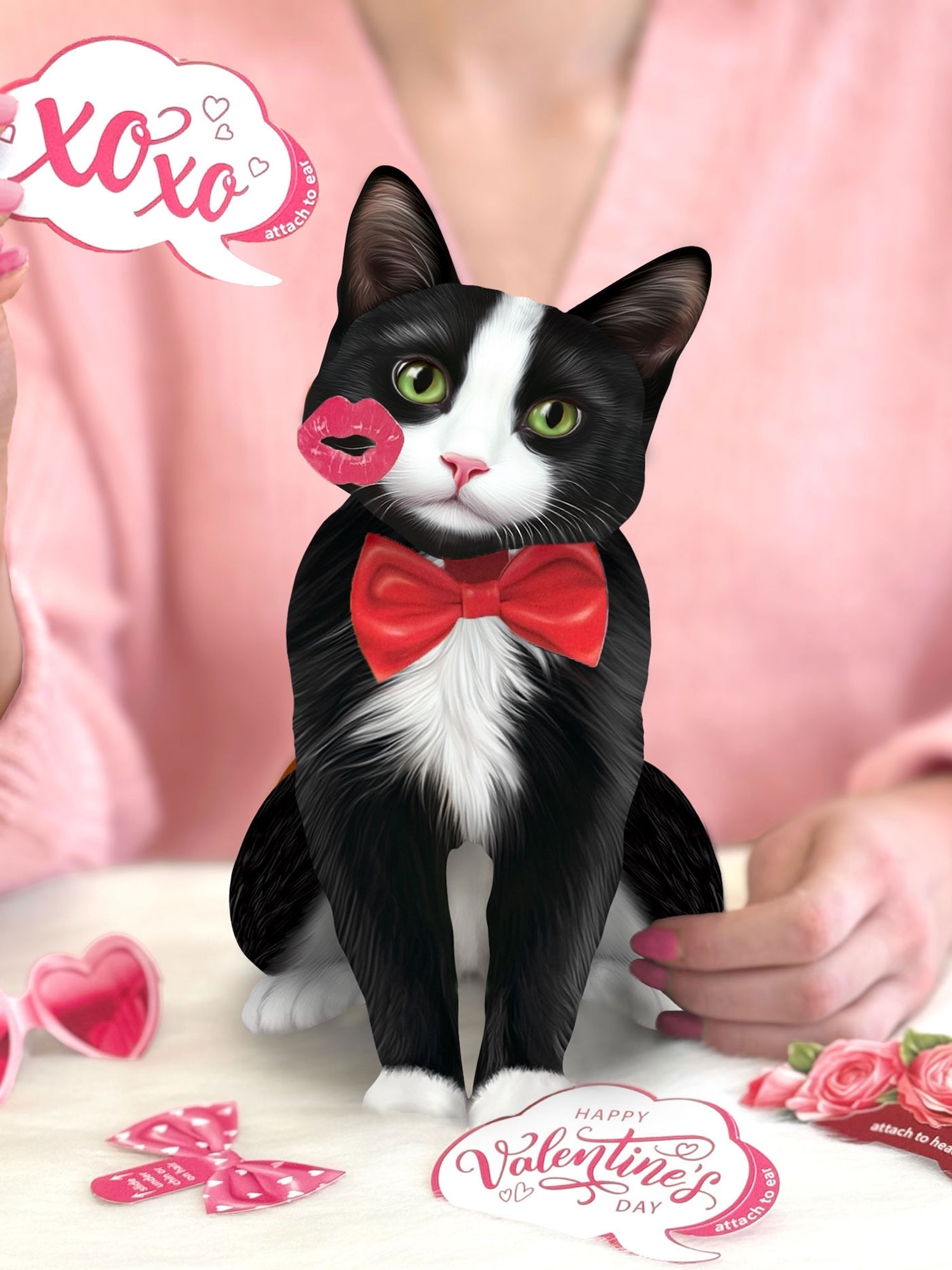 Valentine's Day Tuxedo Cat Pop-Up Card