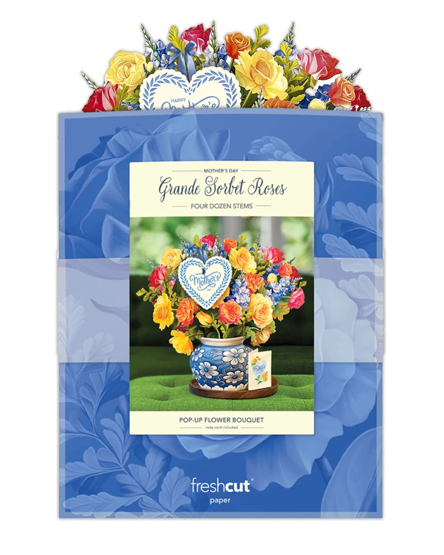 a bouquet of flowers in a blue box