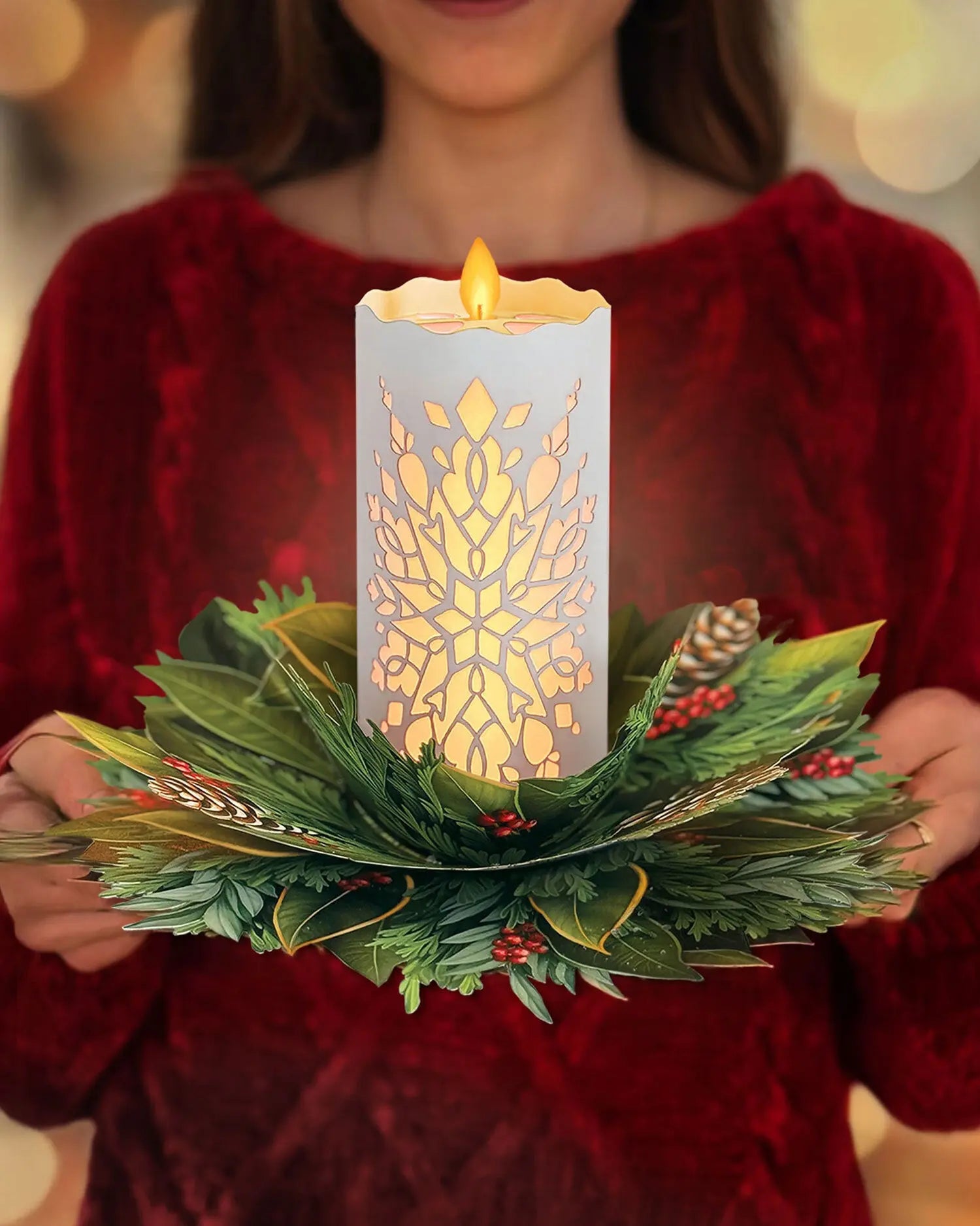 Glowing Holiday Candle Freshcut Paper