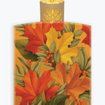 A pack of Freshcut paper sheets featuring an autumn leaf pattern with red, orange, yellow, and green leaves, berries, and a lit candle illustration at the top, shown on a light gray background.