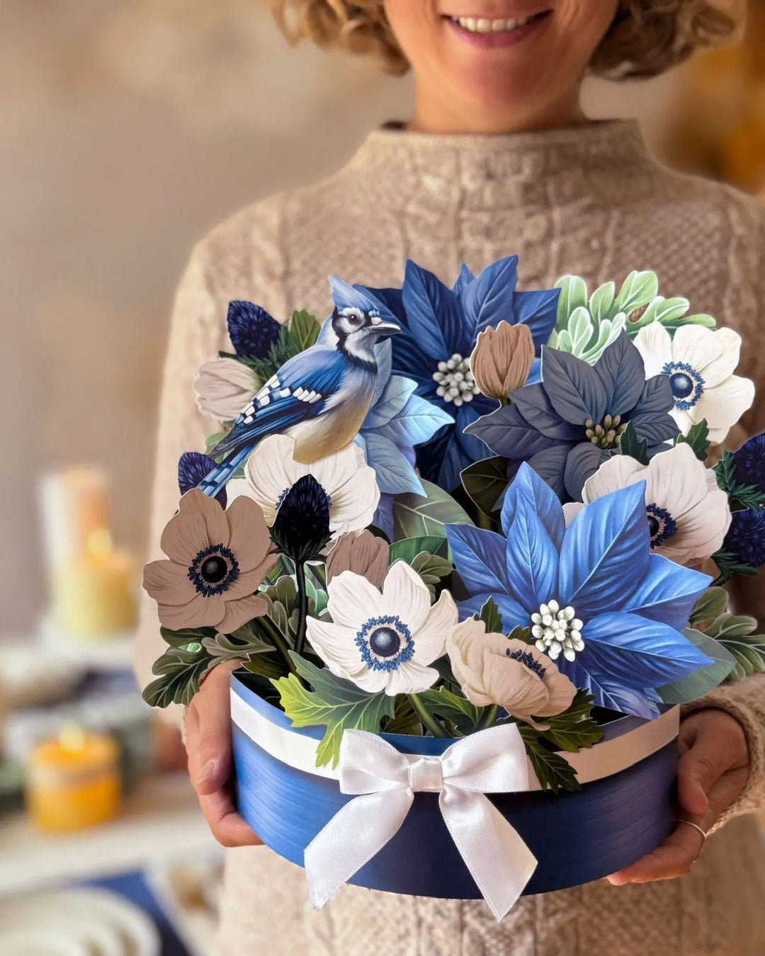 Blue Poinsettia Pop-Up Card | Stunning Paper Flower Bouquet
