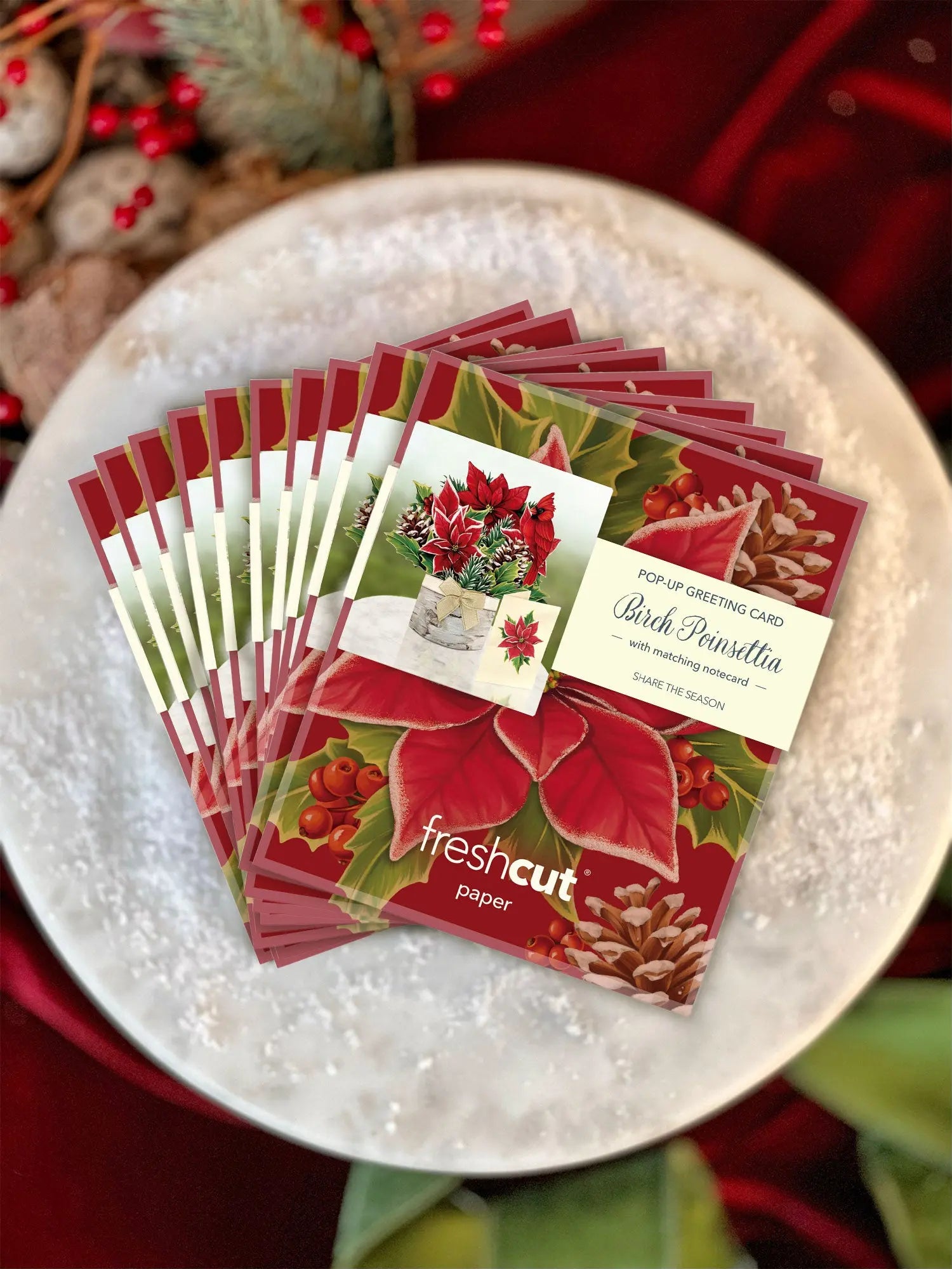 Mini Birch Poinsettia Pop-Up Card - FreshCut Paper