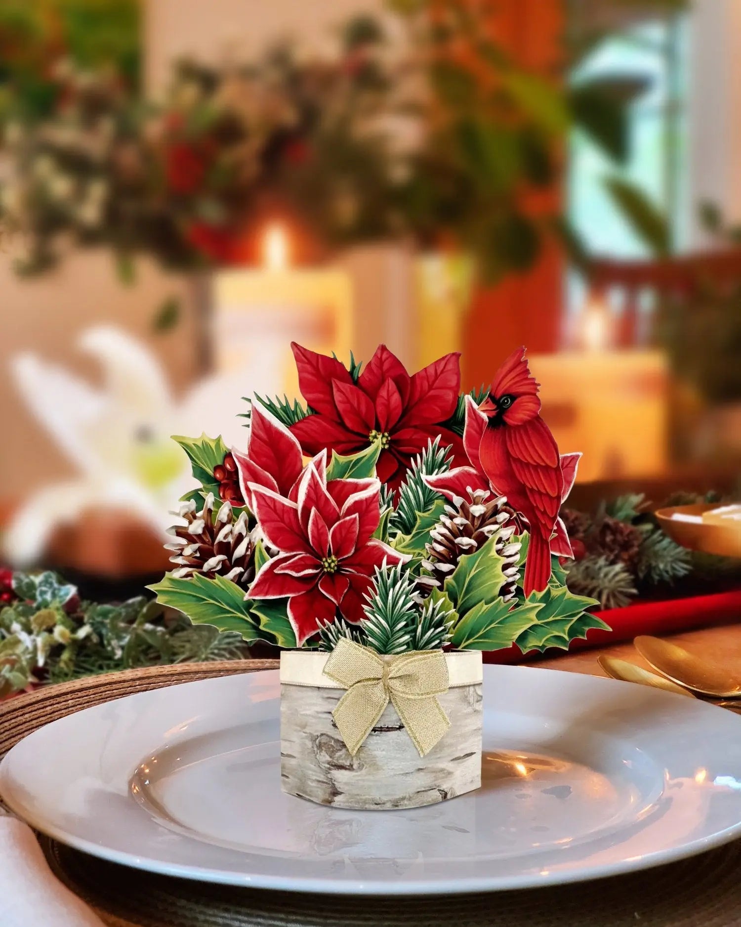 Mini Birch Poinsettia on Table
