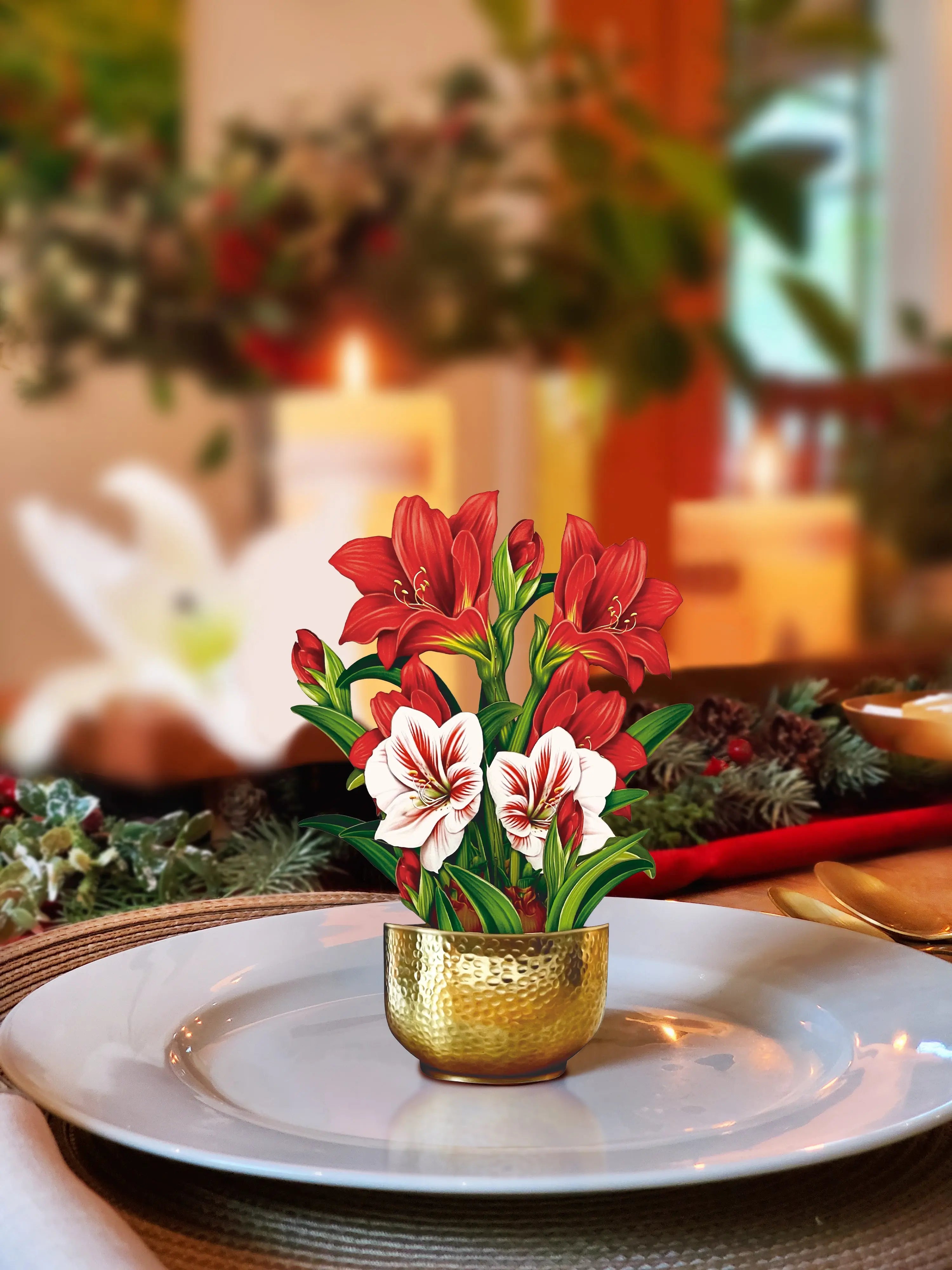 Mini Scarlet Amaryllis at a place setting