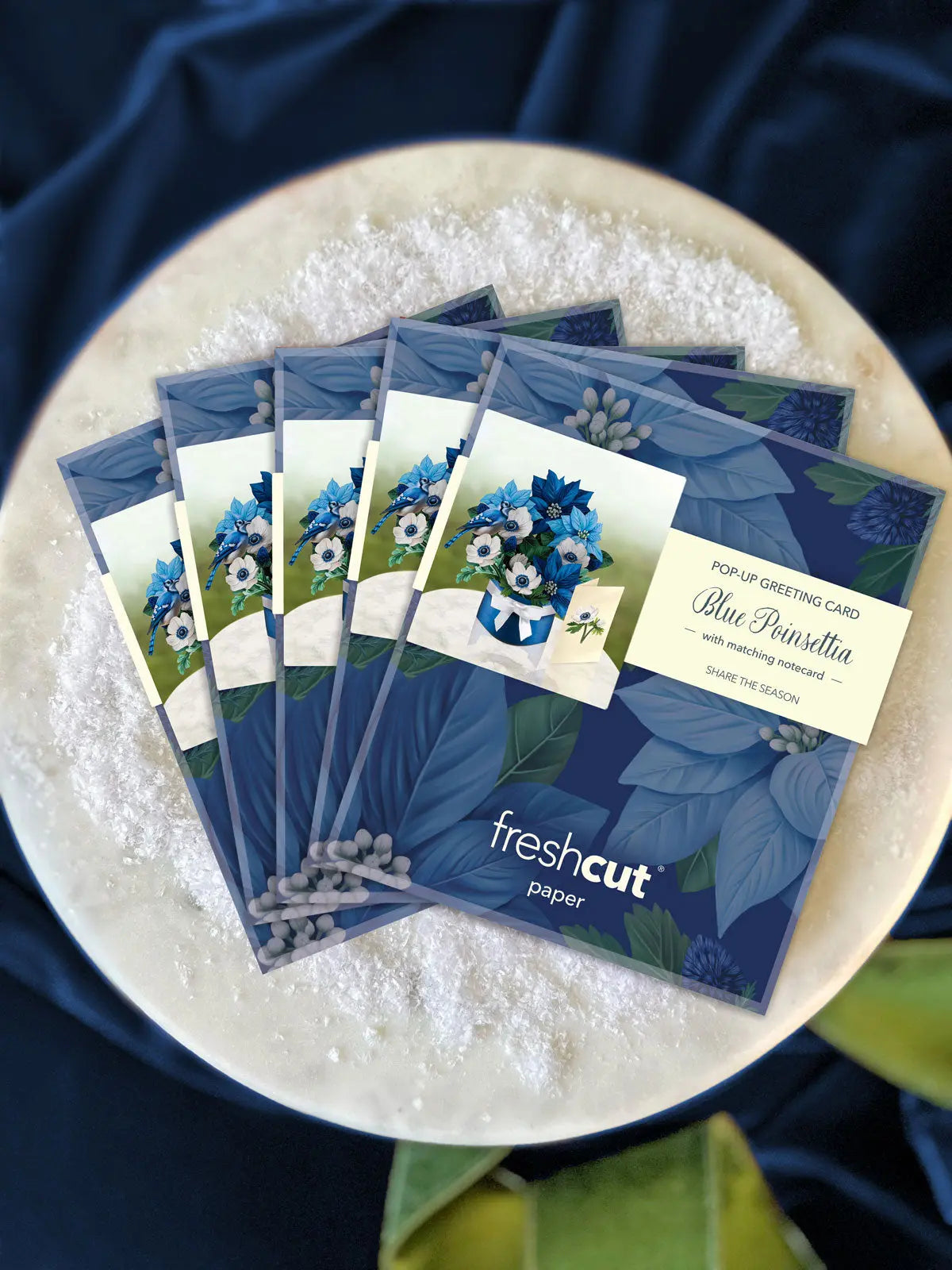 Mini Blue Poinsettia Pop-Up Card - FreshCut Paper