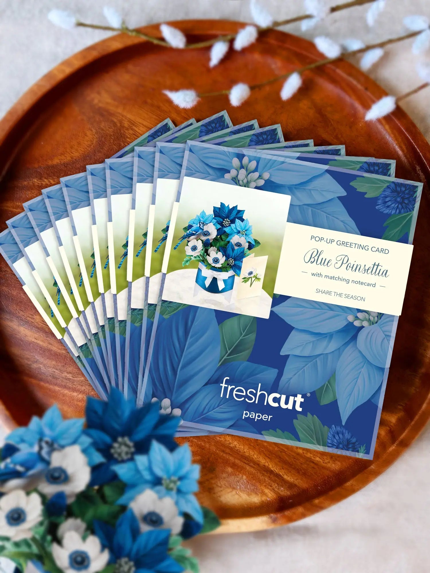 Mini Blue Poinsettia Pop-Up Card - FreshCut Paper