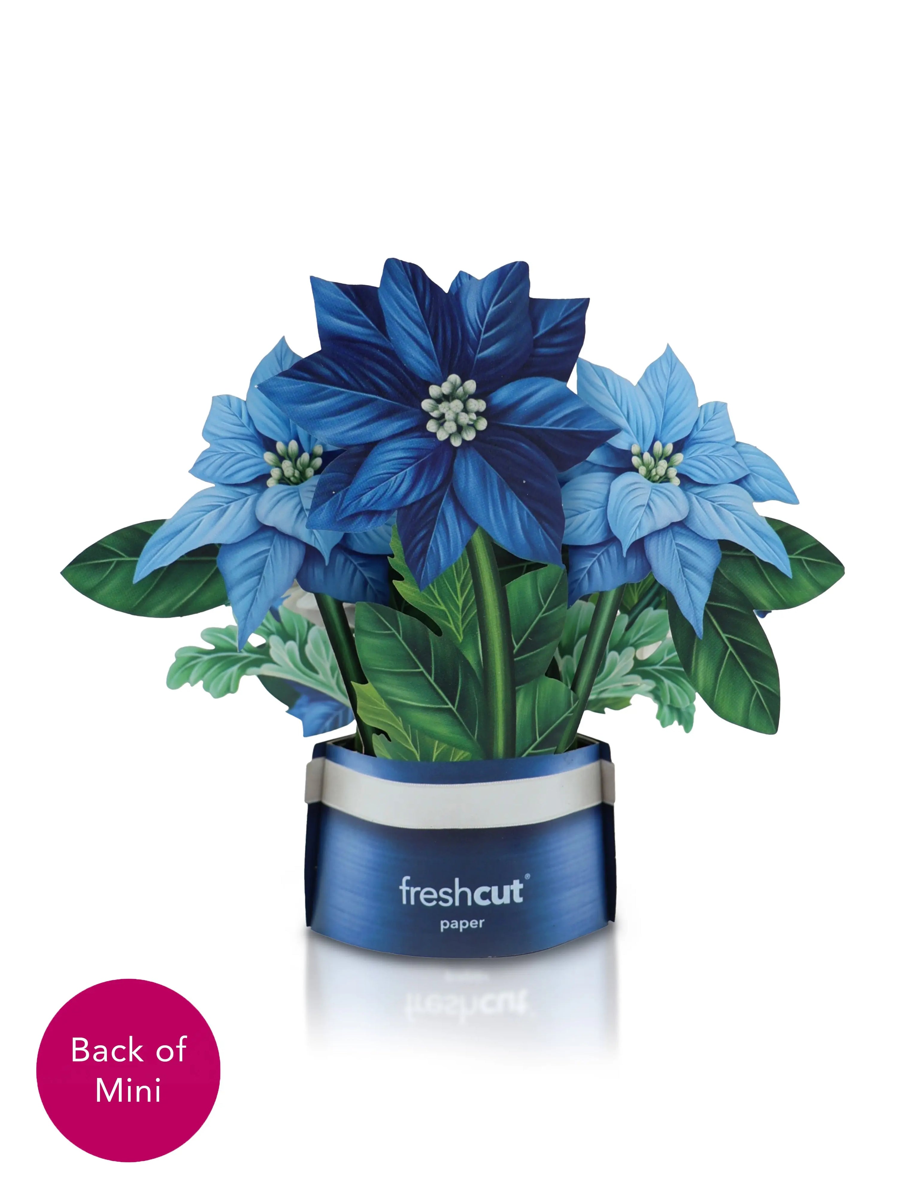 Mini Blue Poinsettia Bouquet FreshCut Paper Festive Charm in a