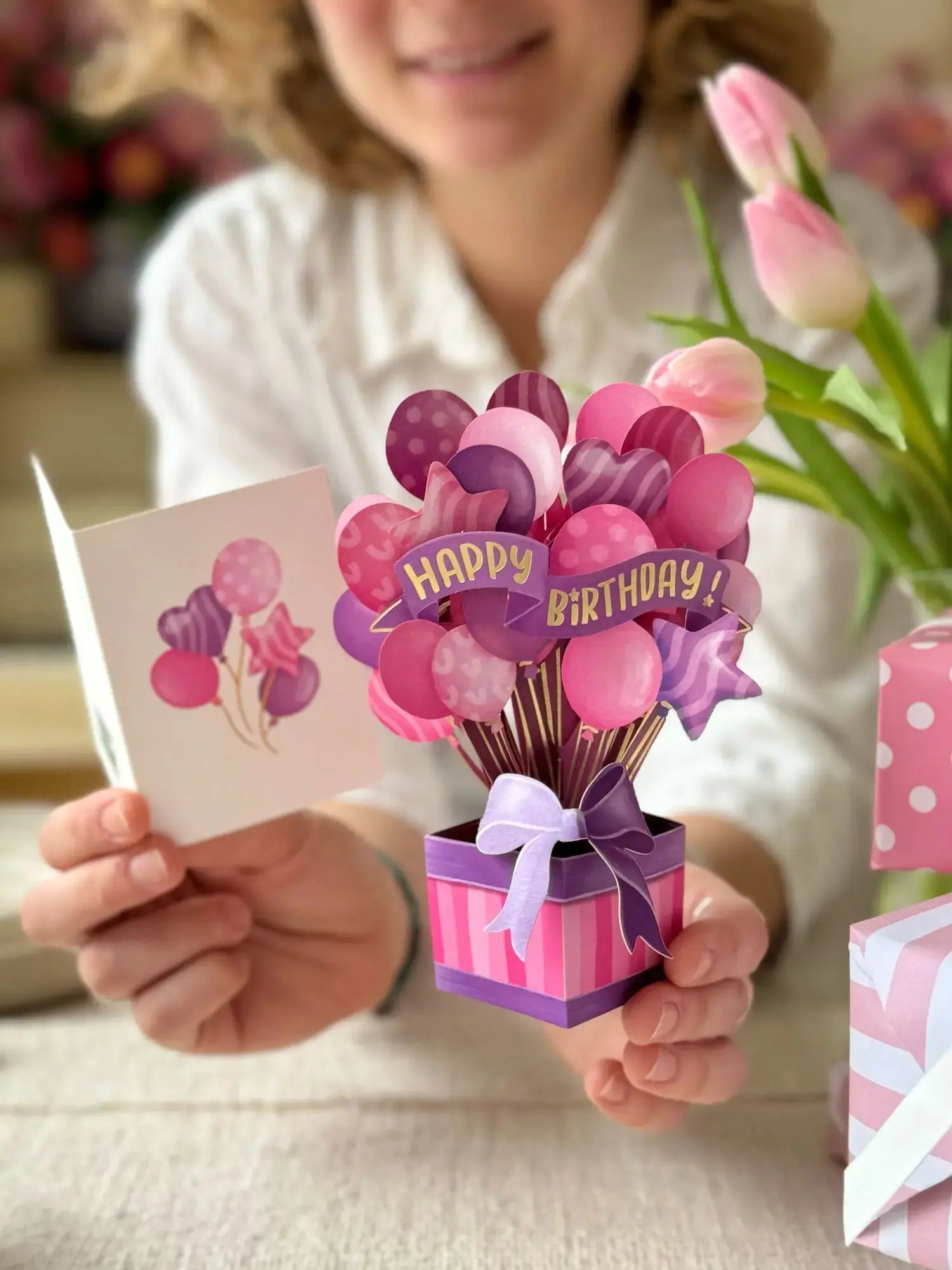Mini Pink Birthday Balloons Pop-Up Card FreshCut Paper