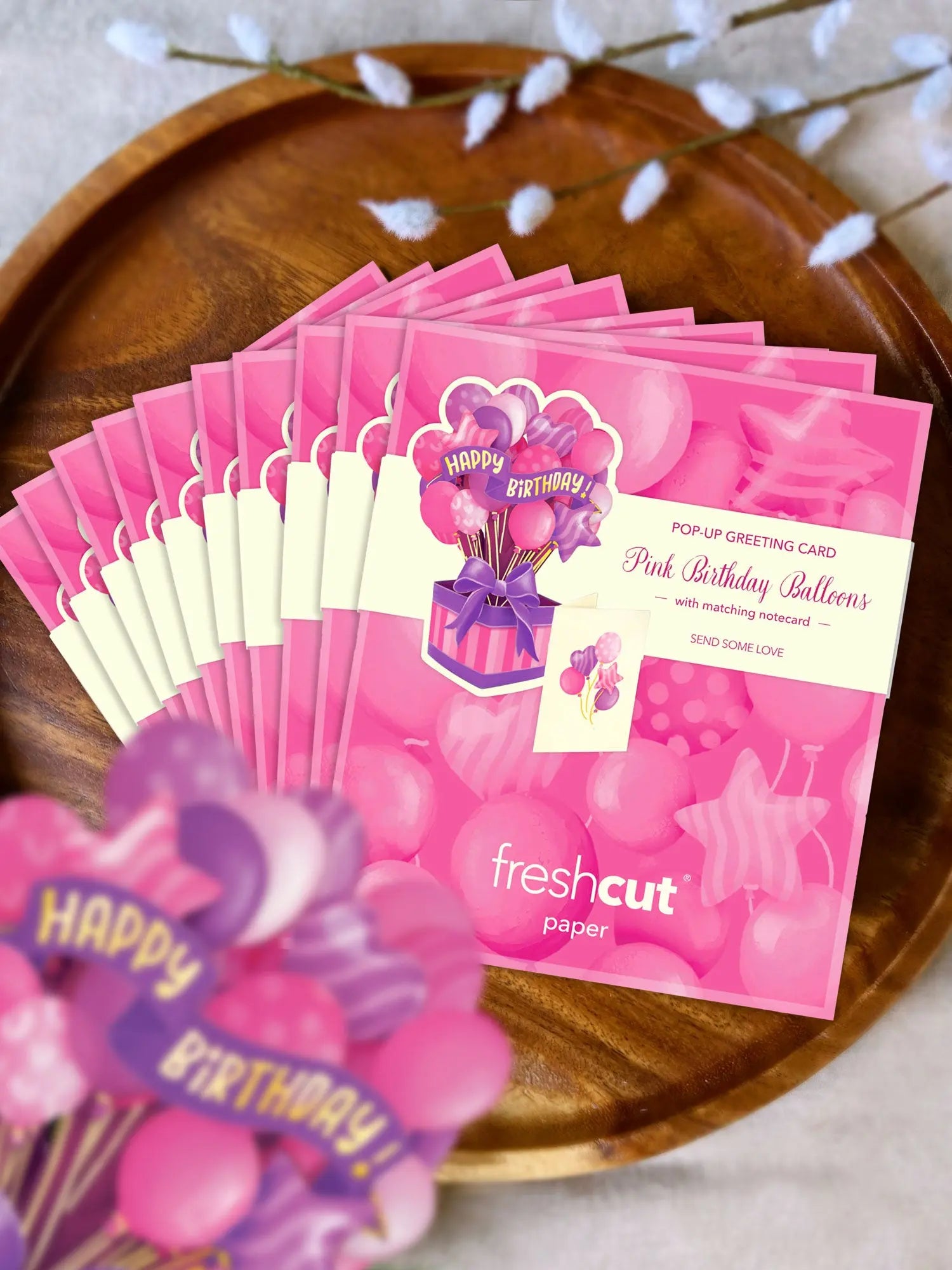 Mini Pink Birthday Balloons Pop-Up Card FreshCut Paper