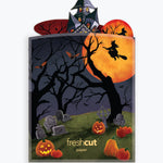 Branded envelope packaging with the Haunted House pop-up scene peeking out of the top, featuring a haunted house, bats, and spooky trees against an orange full moon.