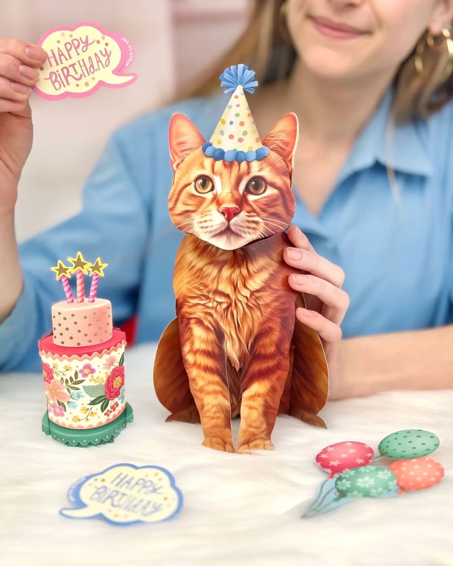 Birthday Orange Tabby Cat Pop-Up Card FreshCut Paper