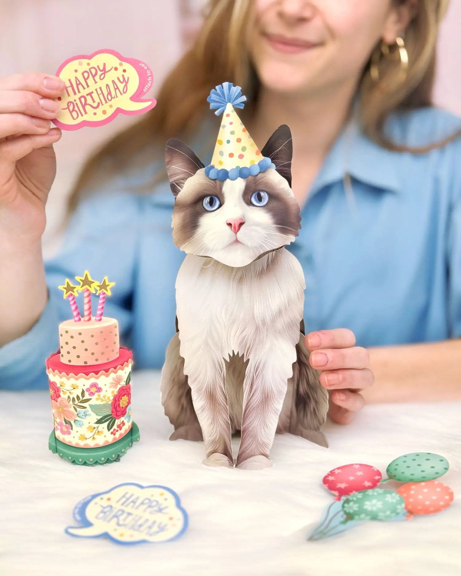 Birthday Ragdoll Cat Pop-Up Card FreshCut Paper