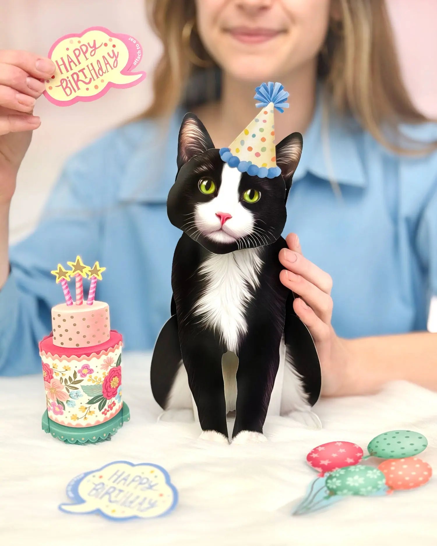 Birthday Tuxedo Cat Pop-Up Card FreshCut Paper