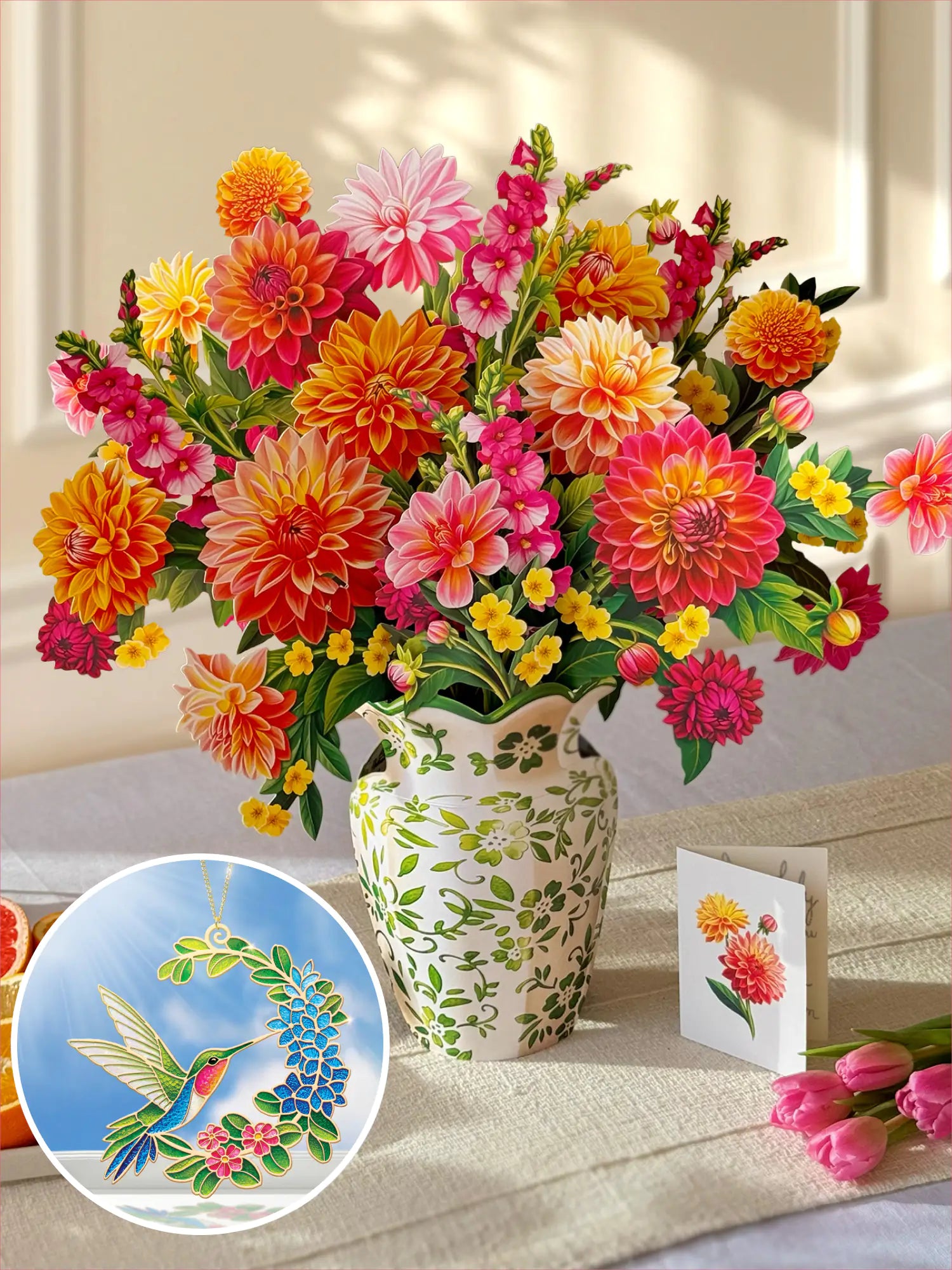 Grande Dahlia Sunrise + Hummingbird Suncatcher Set