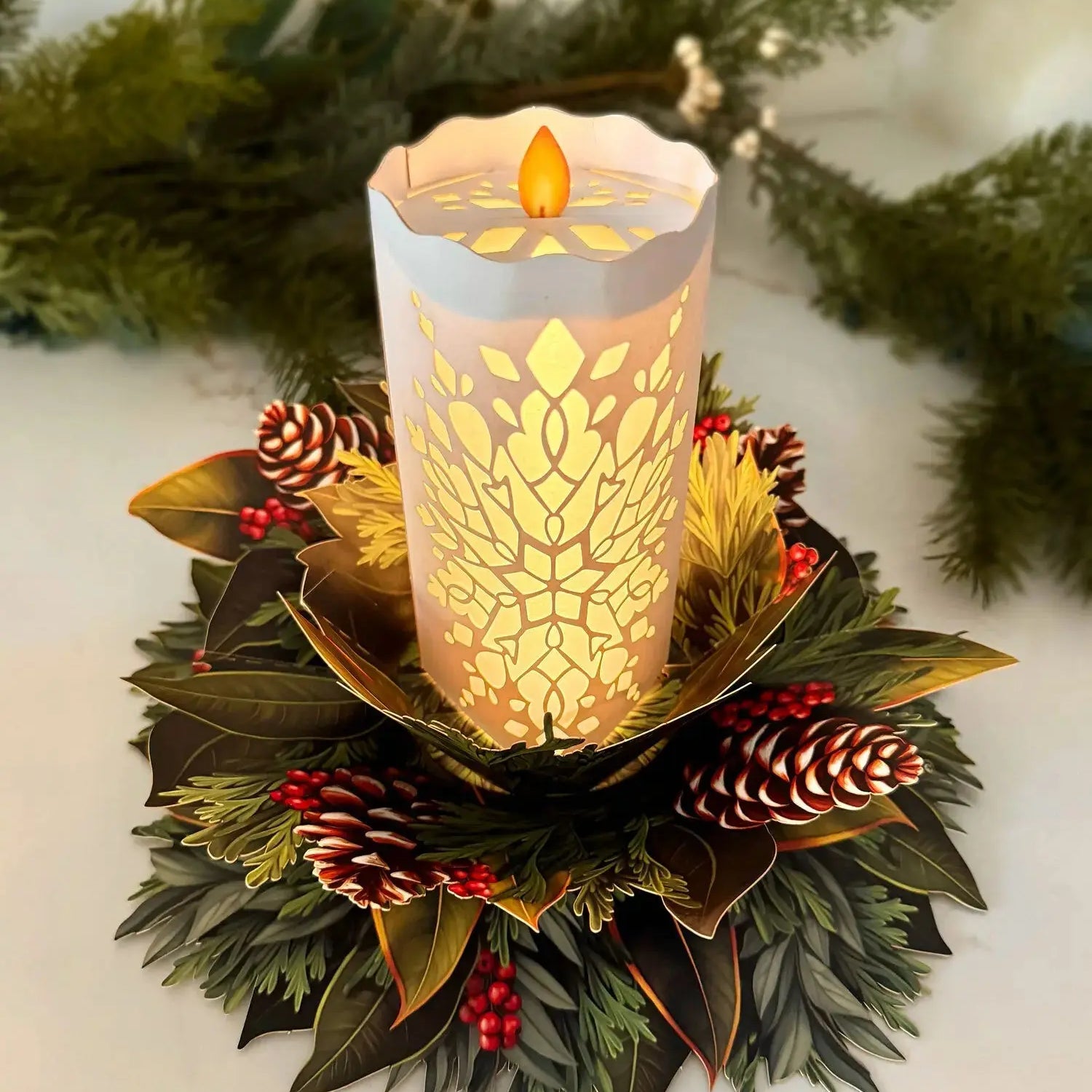 Glowing Holiday Candle Freshcut Paper