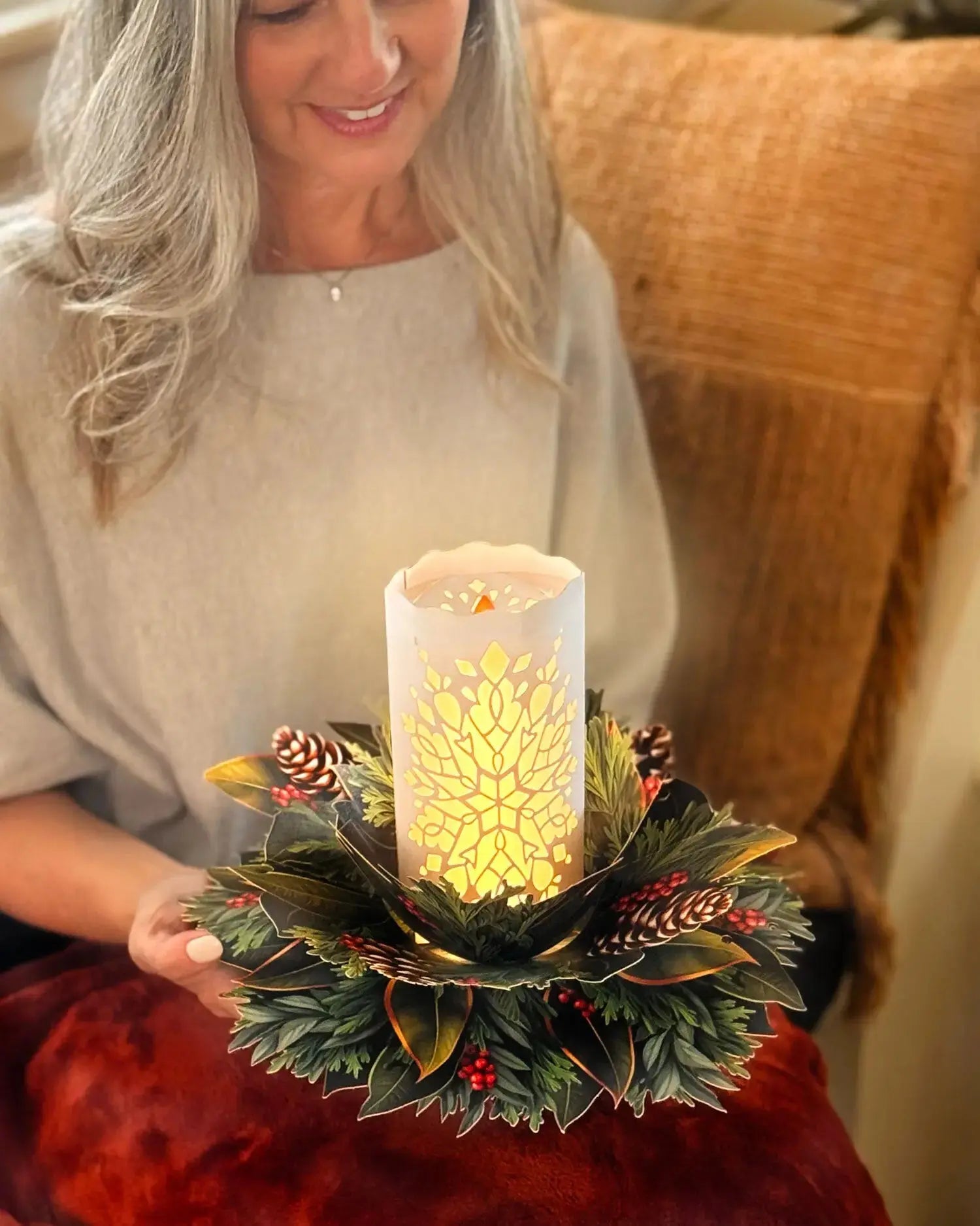 Glowing Holiday Candle Freshcut Paper