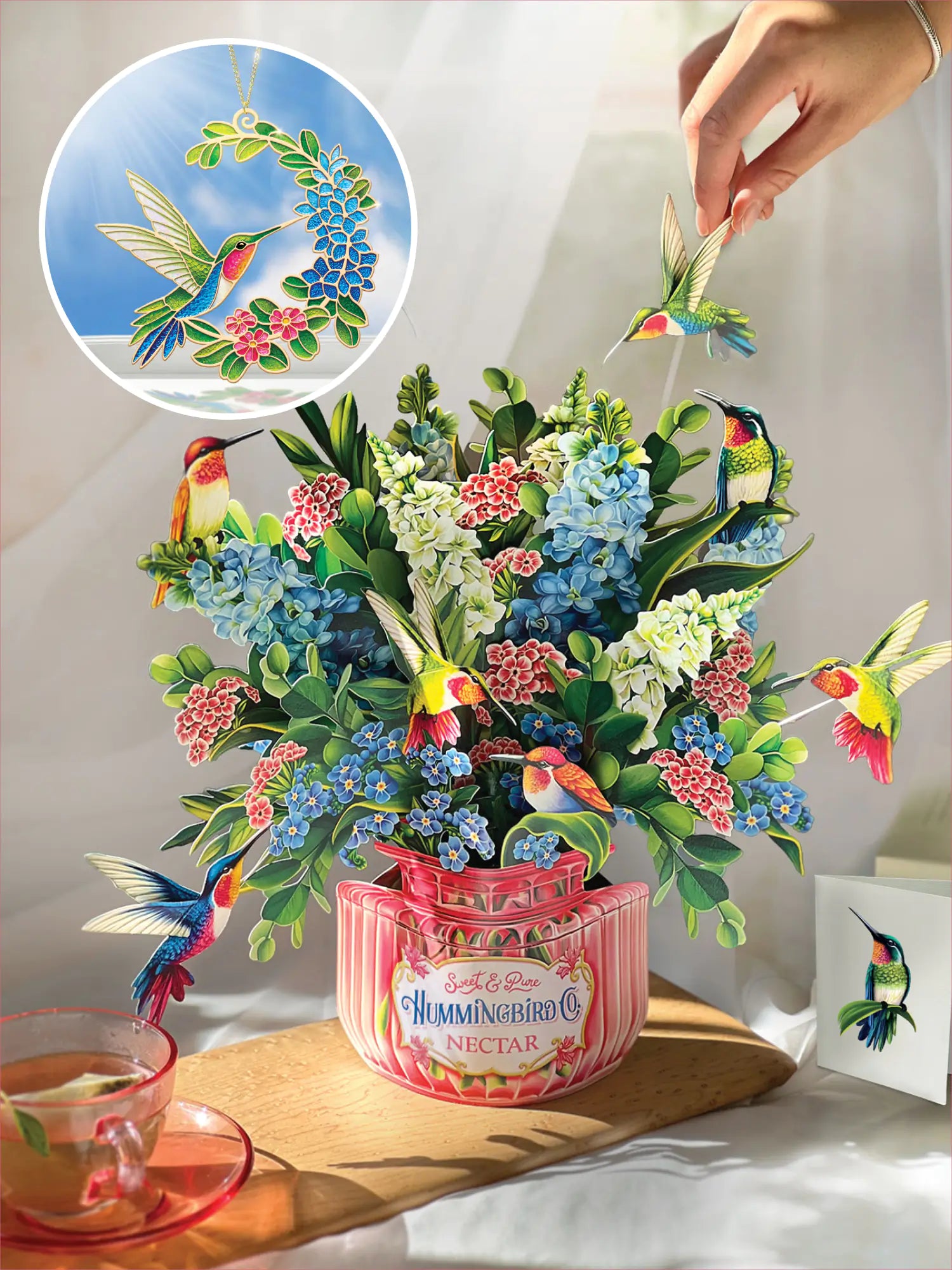 Hummingbird Oasis Bouquet + Suncatcher Set