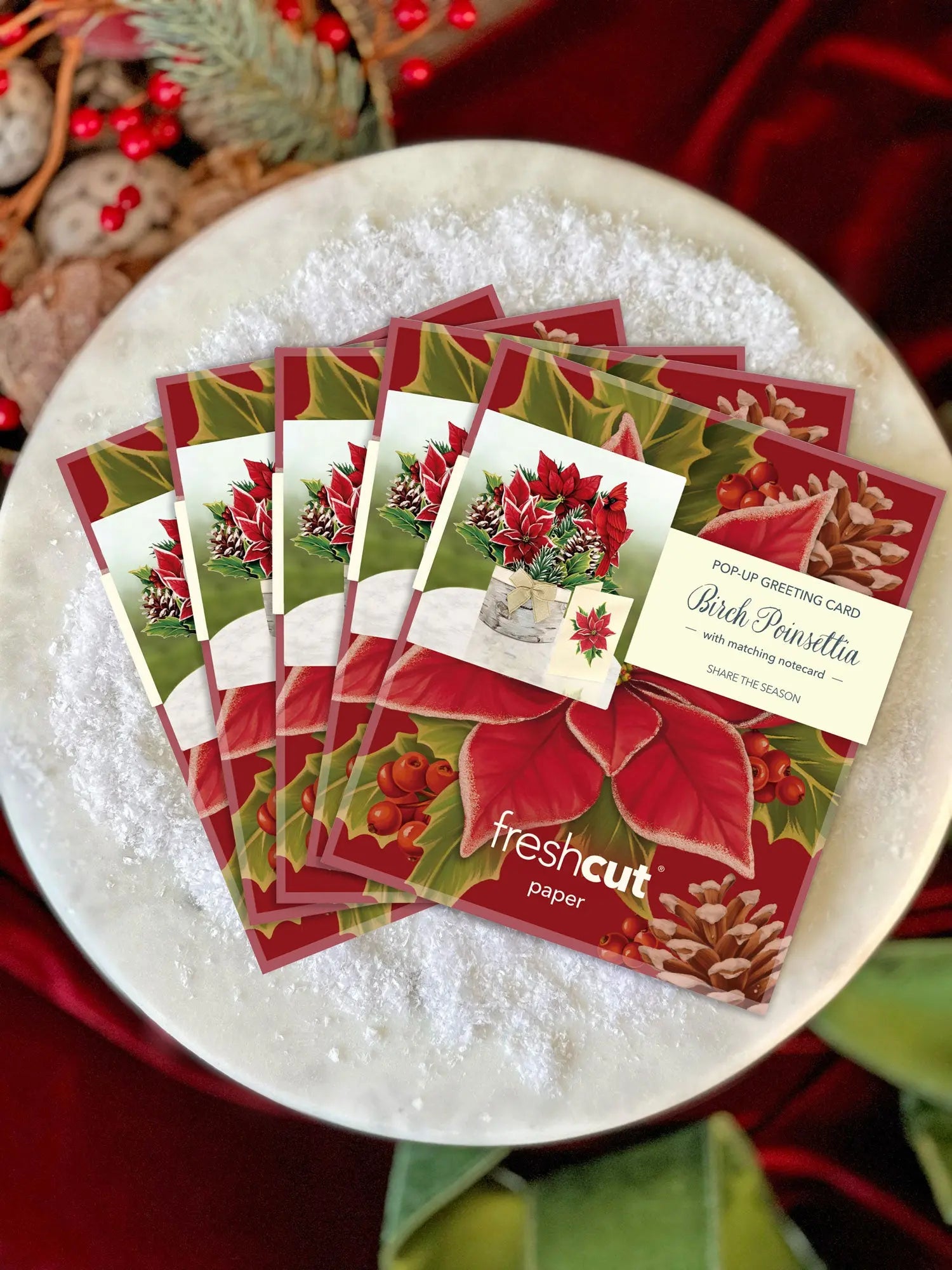 Mini Birch Poinsettia Pop-Up Card - FreshCut Paper