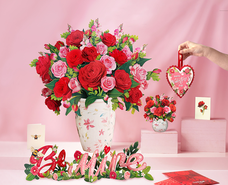 Mini Scarlet Amaryllis Bouquet | FreshCut Paper: Festive Elegance