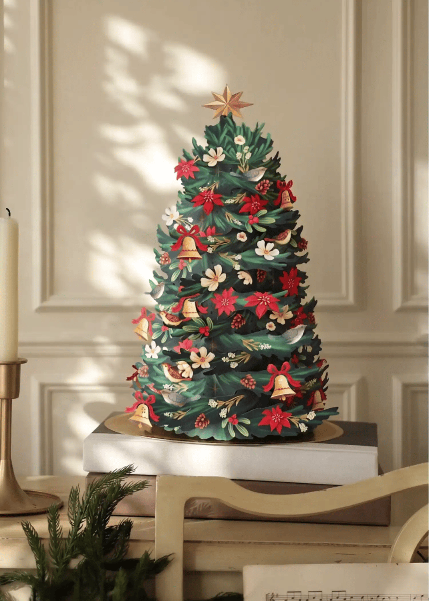 Twinkling Poinsettia Light-Up Tree