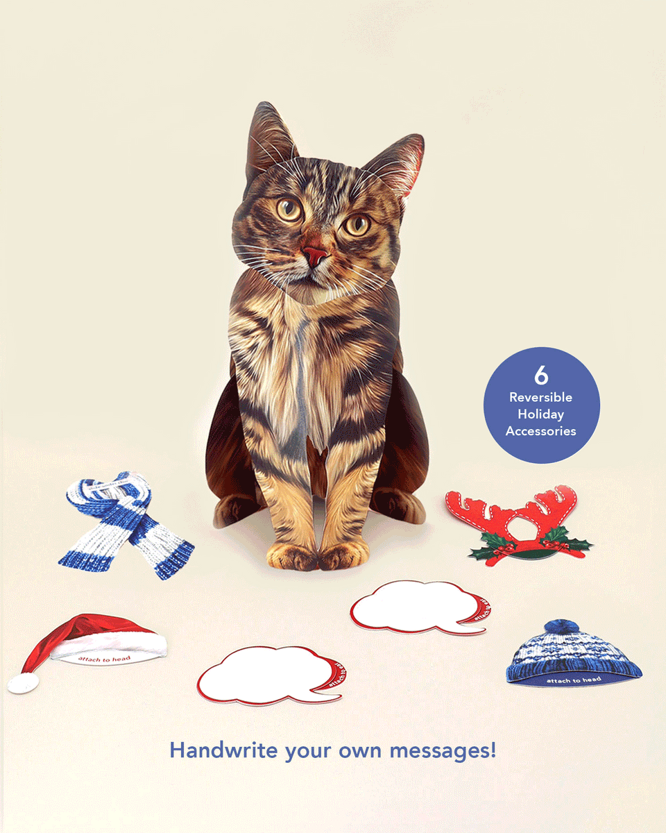 Holiday Brown Tabby Cat Pop-Up Card FreshCut Paper