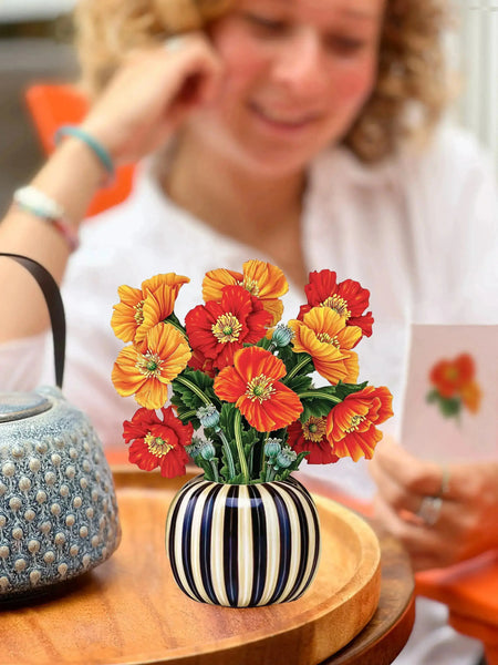 Mini French Poppies Pop-Up Card | Elegant Paper Flower Bouquet