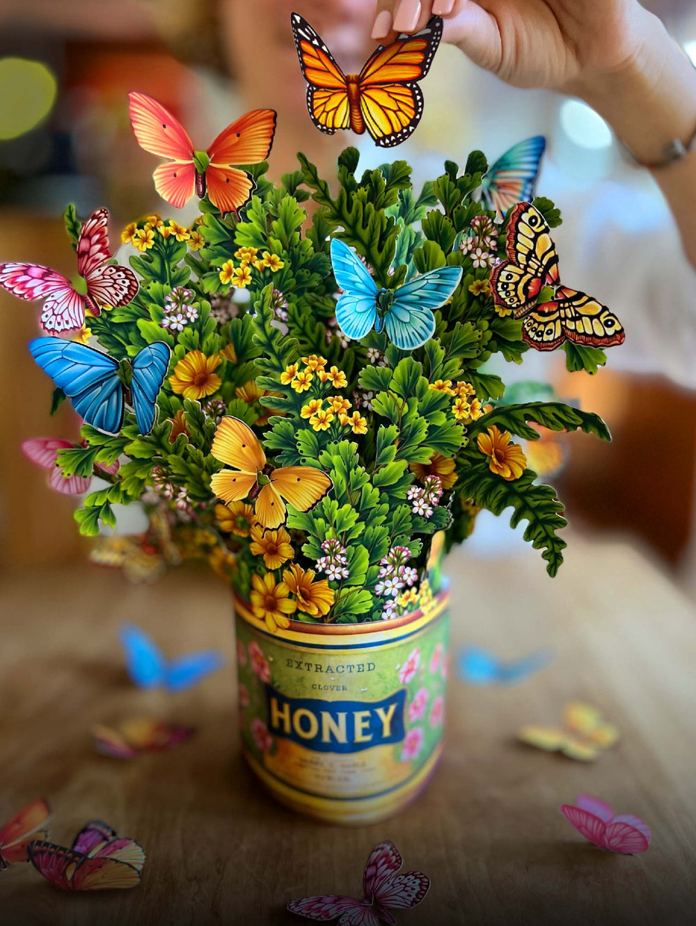 Our FreshCut Paper Butterflies and Buttercups come ready to present in their own festive honey vase. More than a greeting card, our flowers are always FreshCut Paper that never wilt, fade or require water.