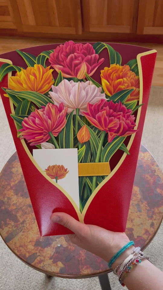 Watch our FreshCut Paper Murillo Tulips unfold and bloom right in your own hand. Our Forever Flowers never fade, wilt or require water. Give a different kind of greeting card, give FreshCut Paper Flowers today!