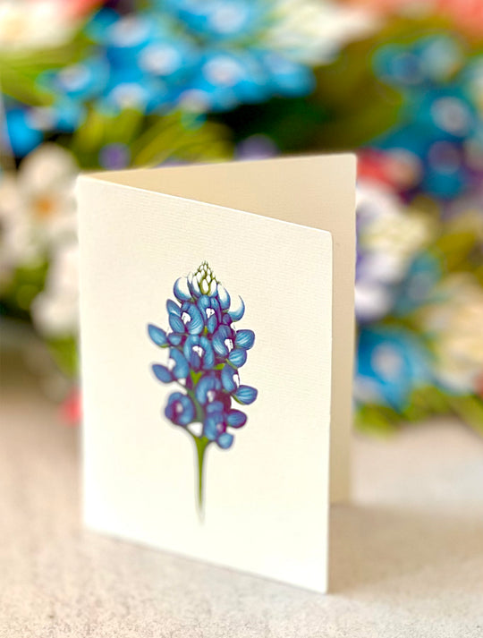 FreshCut Paper's 3D pop up Blue Bonnet paper flower bouquet include a matching 2.75" x 8" note card so you may write your own personal message to your gift recipient.