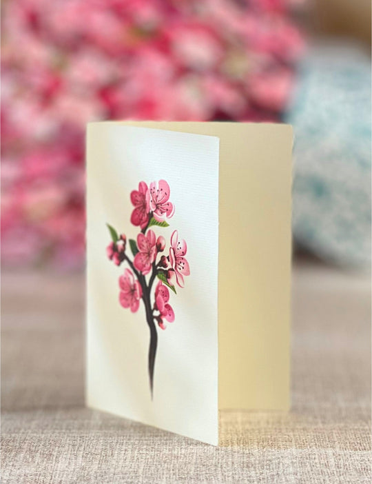 FreshCut Paper's 3D pop up Cherry Blossom paper flower bouquet include a matching 2.75" x 8" note card so you may write your own personal message to your gift recipient.