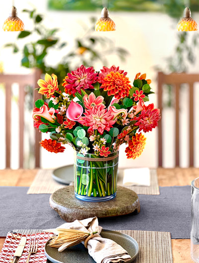 Make a GRAND impression with FreshCut Paper's Grand Dear Dahlia! These festive blooms measure 17" tall by 15" across. More than a greeting card, our flowers are always FreshCut Paper that never wilt, fade or require water.