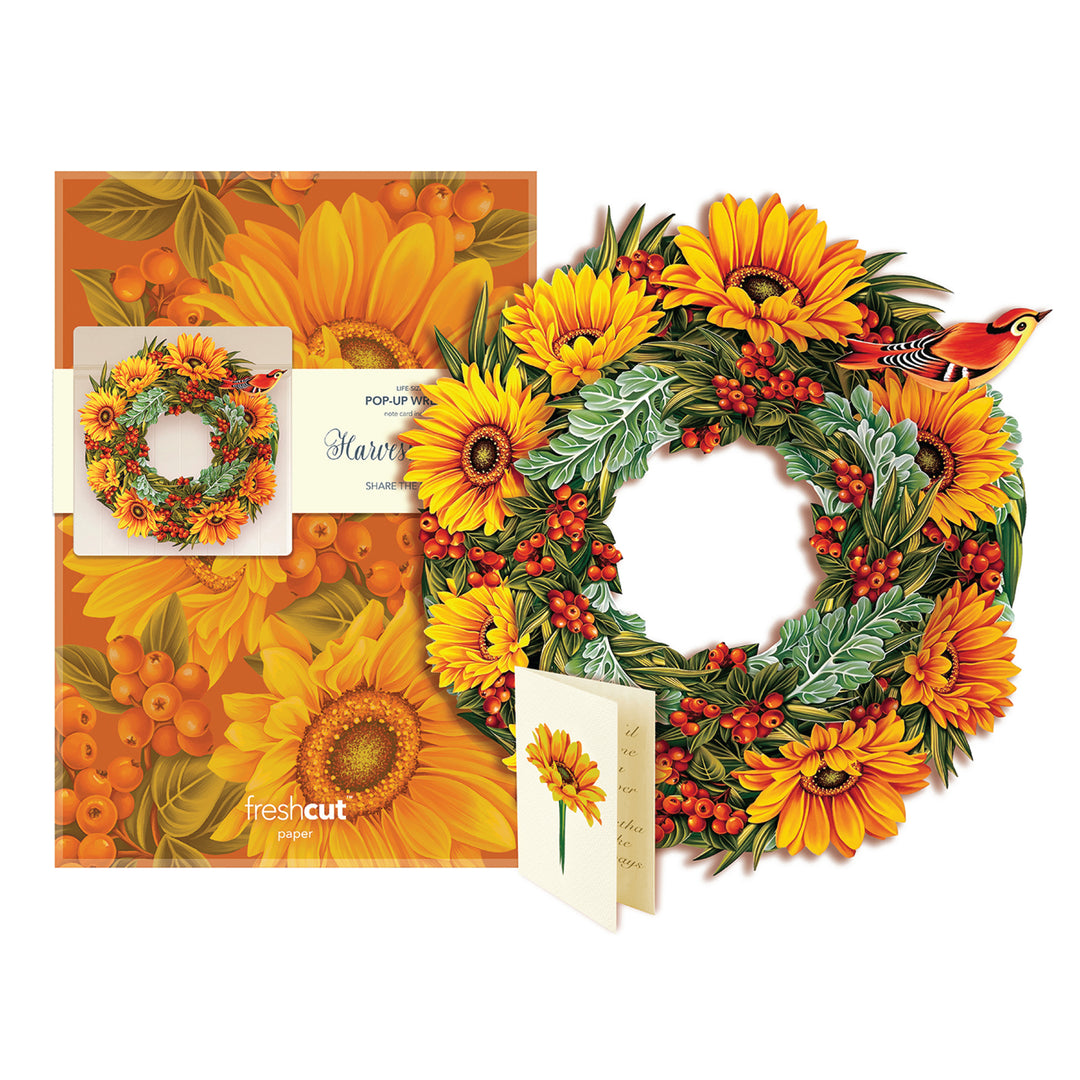 Our pop-up Harvest Wreath will be ready to ship to your recipient in a festive envelope. The band indicating your wreath may be removed prior to mailing as an added surprise for your recipient. If your flowers are FreshCut Paper, they'll last forever!