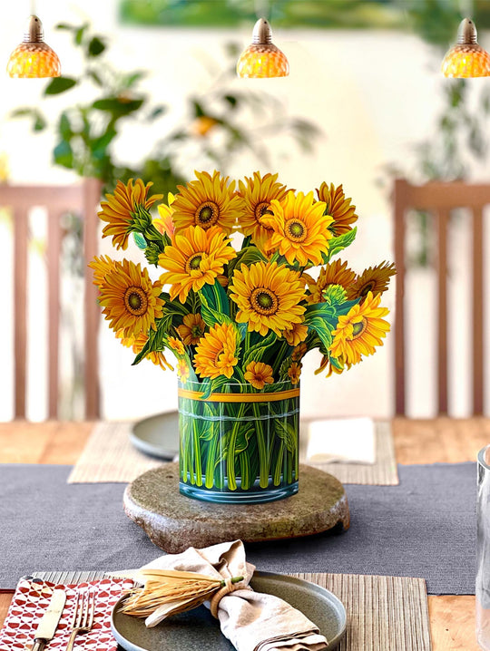 Make a GRAND impression with FreshCut Paper's Sunflower Grand! These festive blooms measure 17" tall by 15" across. More than a greeting card, our flowers are always FreshCut Paper that never wilt, fade or require water.
