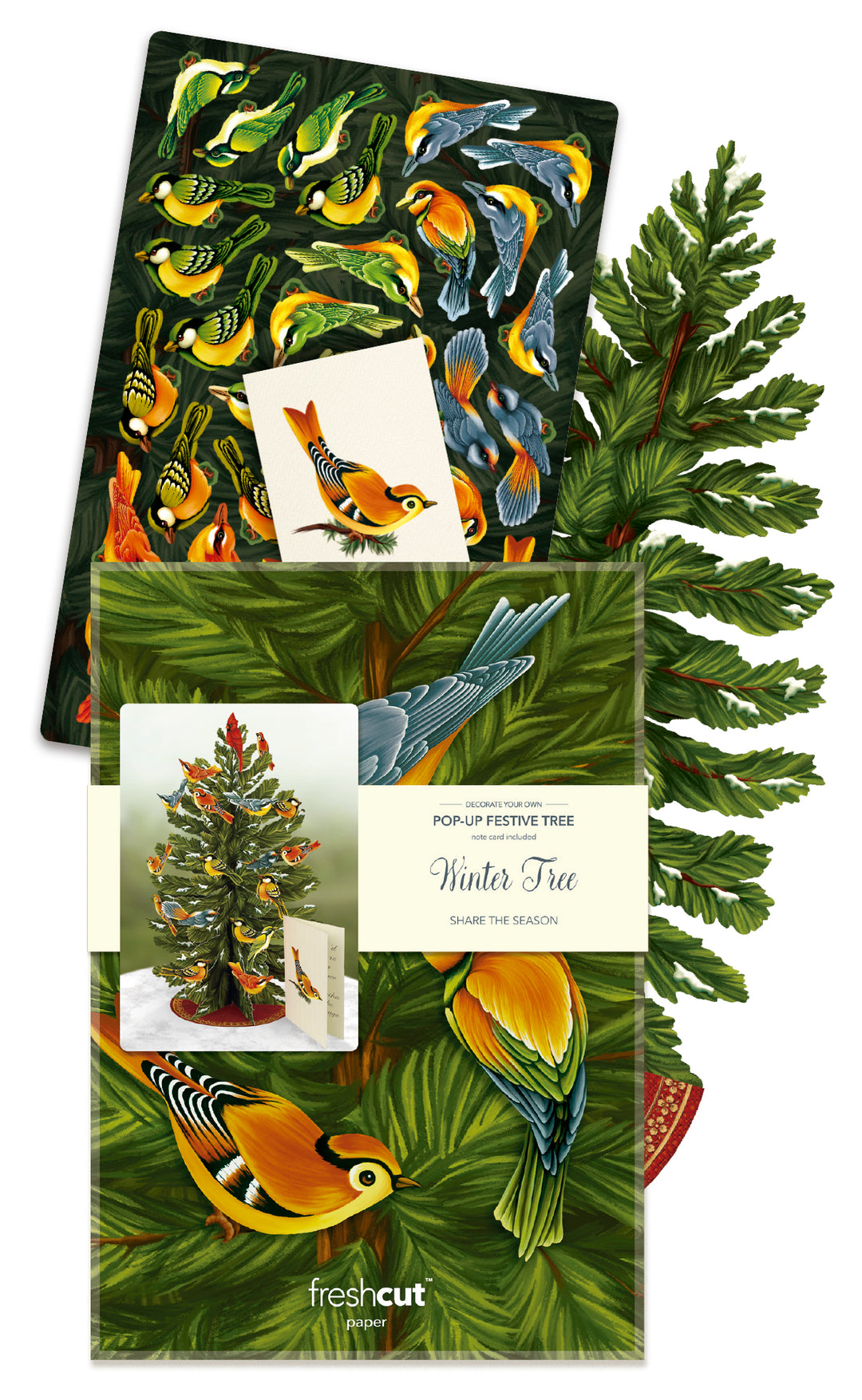FreshCut Paper's Winter includes over 36 bird decorations for your tree. More than a keepsake, our trees will last forever!