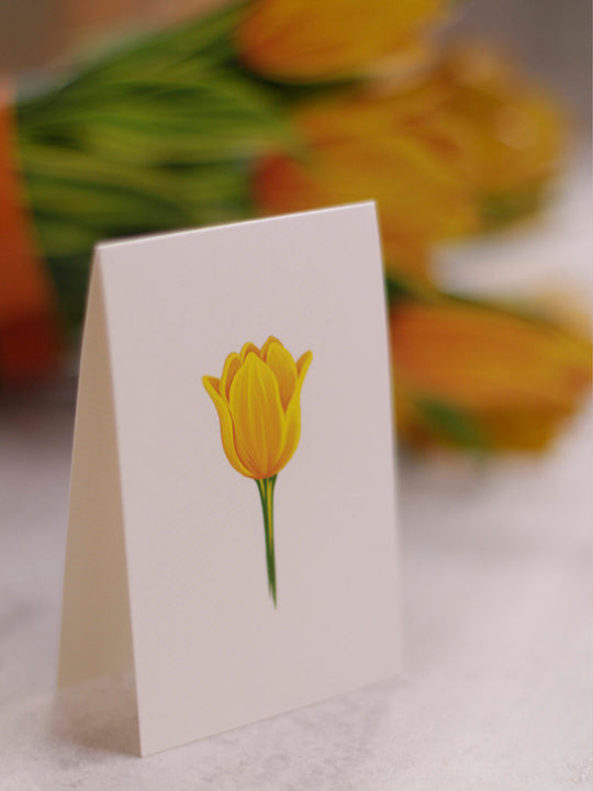 FreshCut Paper's 3D pop up Yellow tulips paper flower bouquet include a matching 2.75" x 8" note card so you may write your own personal message to your gift recipient. 