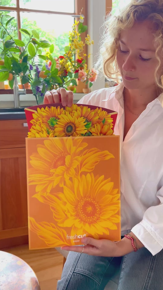 Watch our Sunflowers unfold and "bloom" right in your hand. At FreshCut Paper our unique flower greeting cards never wilt, never fade and require no watering! Give them more than a card, give them a keepsake to remember. Send some FreshCut Paper Flowers Today!